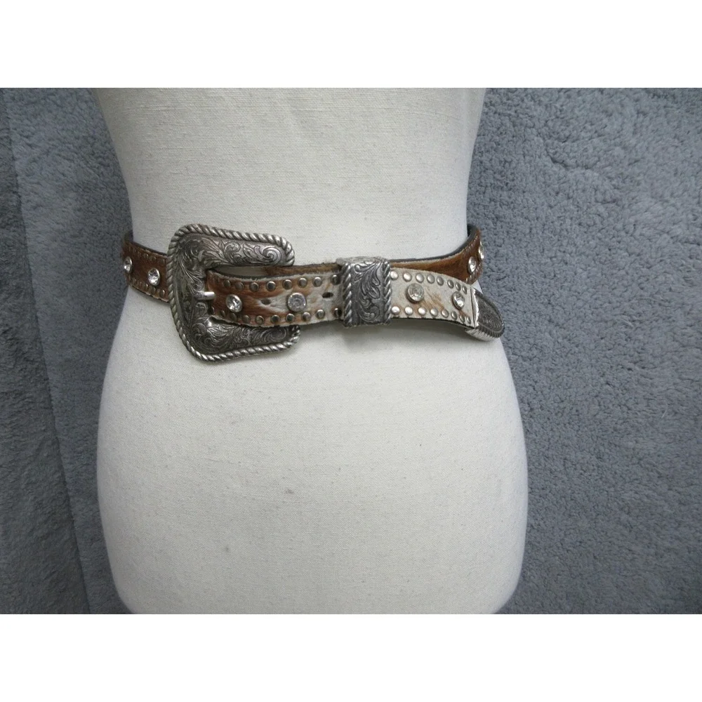 Nocona Western Womens XL Brown Hair On‎ Hide Rhinestone Cowgirl Leather Studded